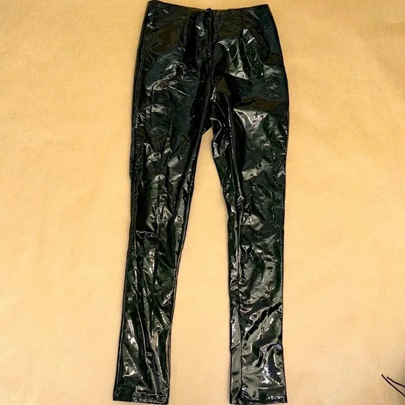 Fashion Nova Pants Shiny Black Vinyl Zippered - Picture 1 of 11